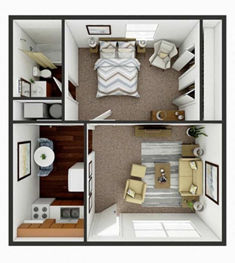 Floor plan for 1 bed, 1 bath, 625 sqft